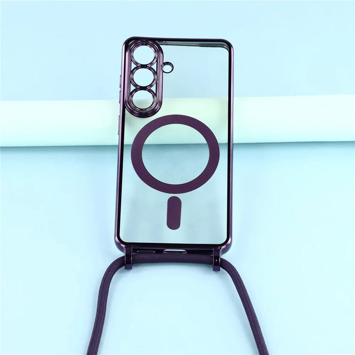 For Samsung Galaxy S26+ Magnetic Case Electroplating Edge TPU Phone Cover with Shoulder Strap - Purple - 5