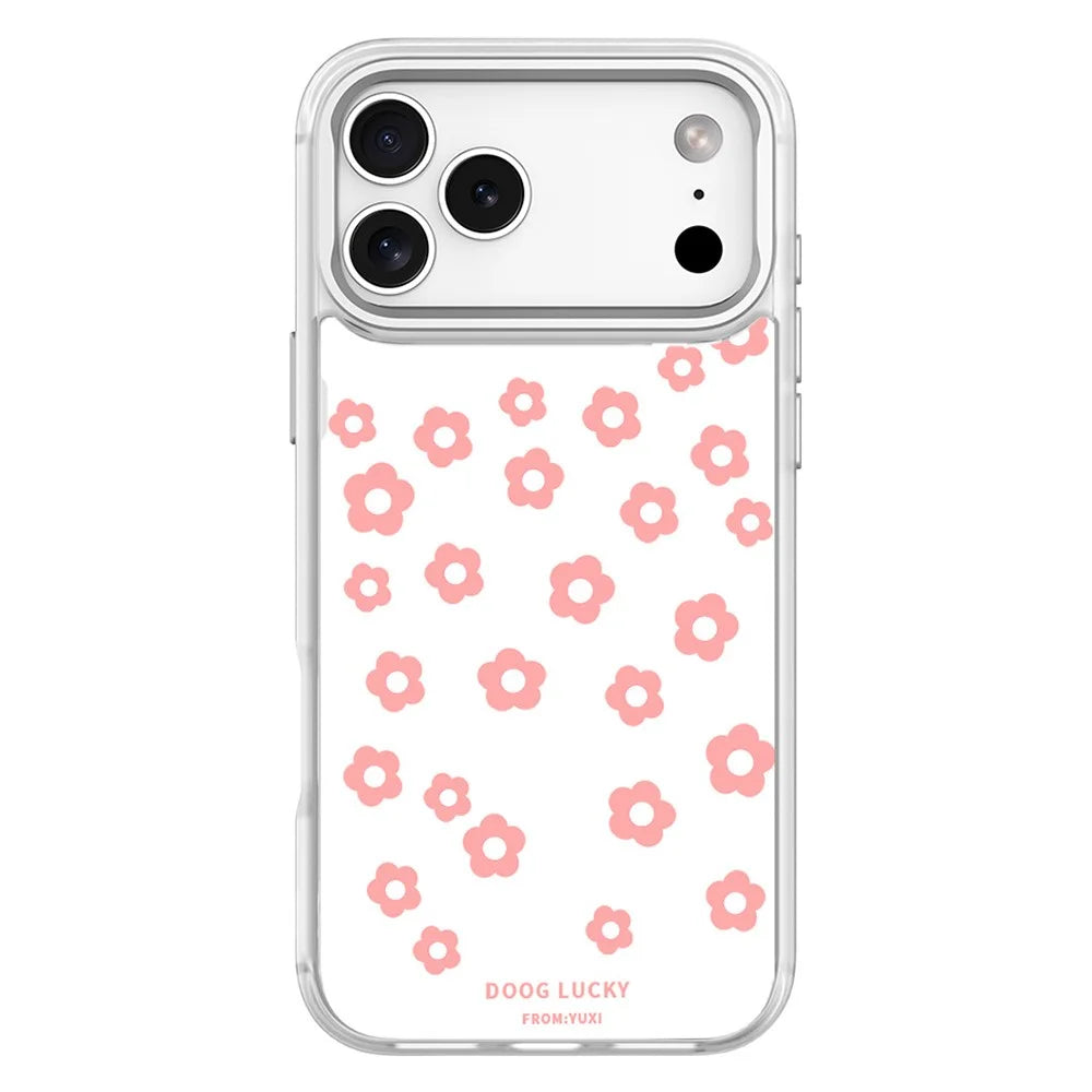For iPhone 17 Pro Max Magnetic Case TPU PC Phone Cover with Detachable Laser Floral Backplate - White - 1