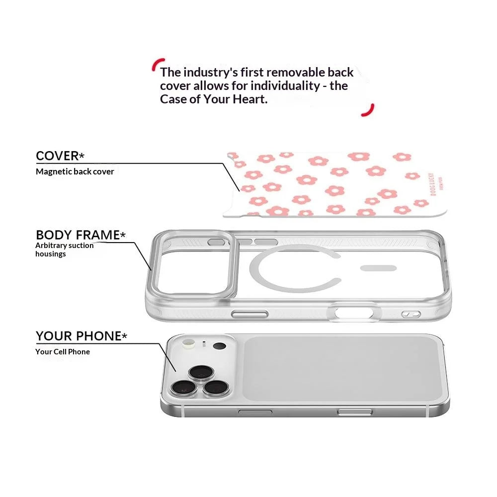 For iPhone 17 Pro Max Magnetic Case TPU PC Phone Cover with Detachable Laser Floral Backplate - White - 4