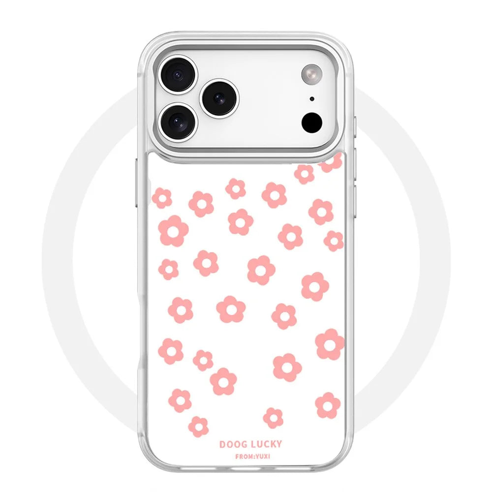 For iPhone 17 Pro Max Magnetic Case TPU PC Phone Cover with Detachable Laser Floral Backplate - White - 6