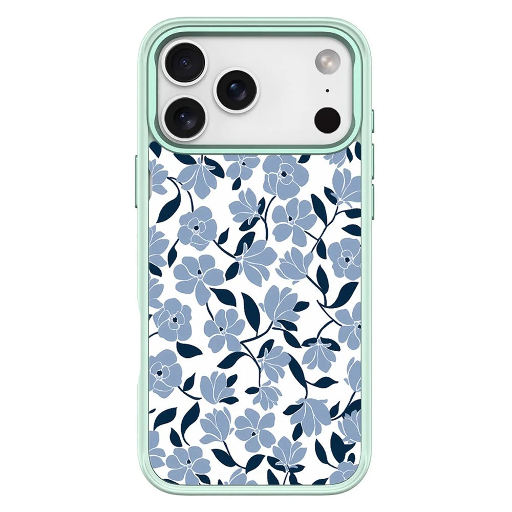 For iPhone 17 Pro Magnetic Case TPU PC Phone Cover with Detachable Blue and Black Flower Backplate - Green - 1
