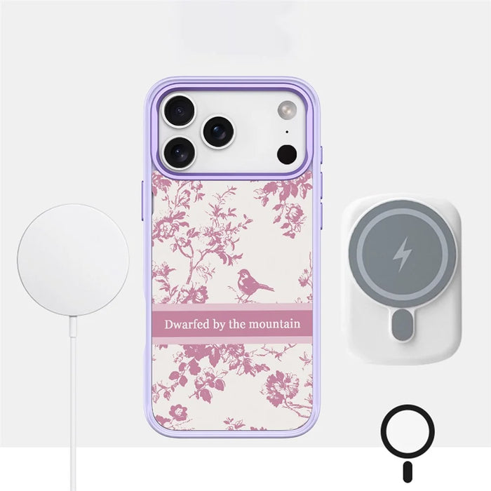 For iPhone 17 Pro Max Magnetic Case TPU PC Phone Cover with Detachable Light Purple Bird Pattern Backplate - Purple - 3