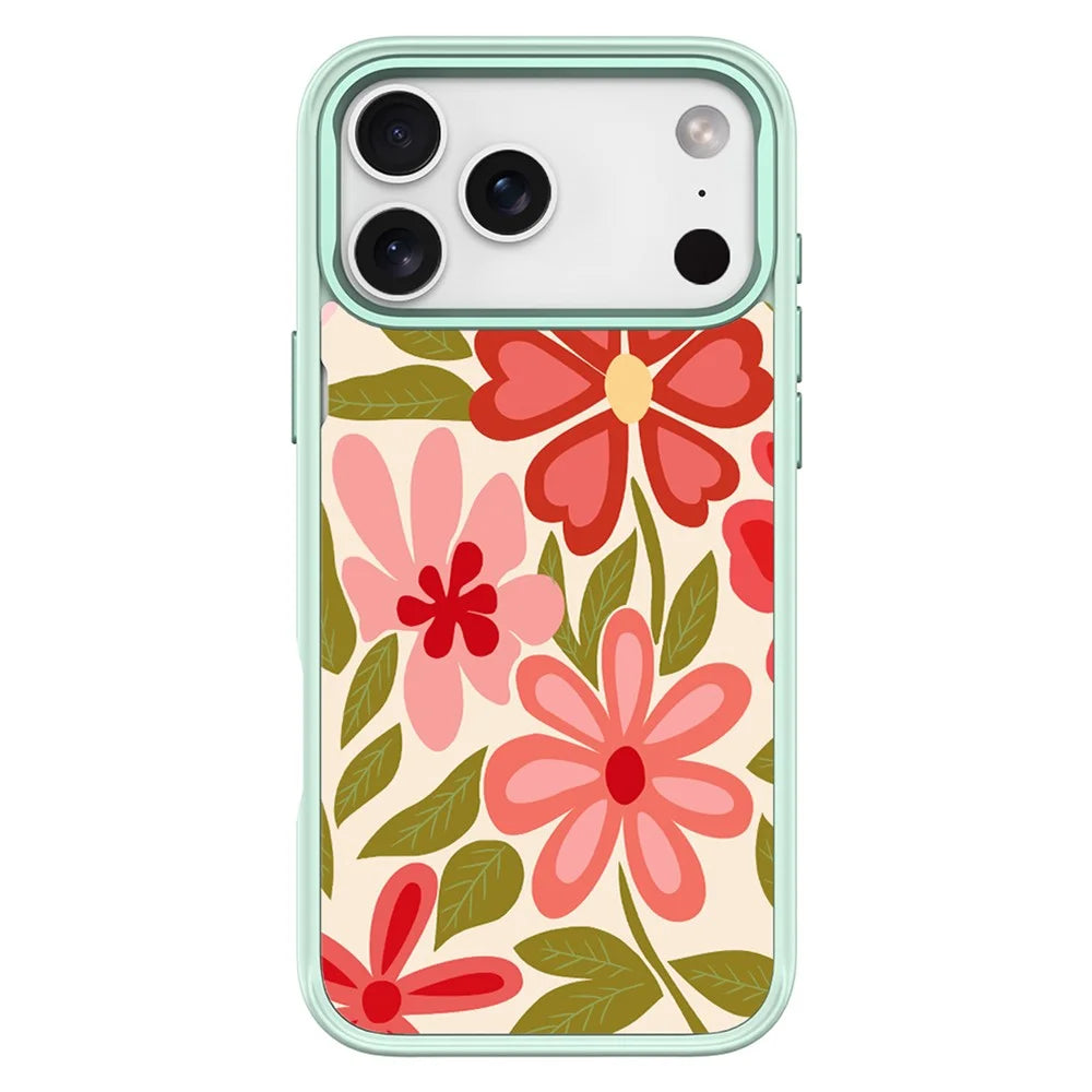 For iPhone 17 Pro Magnetic Case TPU PC Phone Cover with Detachable Simple Flower Pattern Backplate - Green - 1