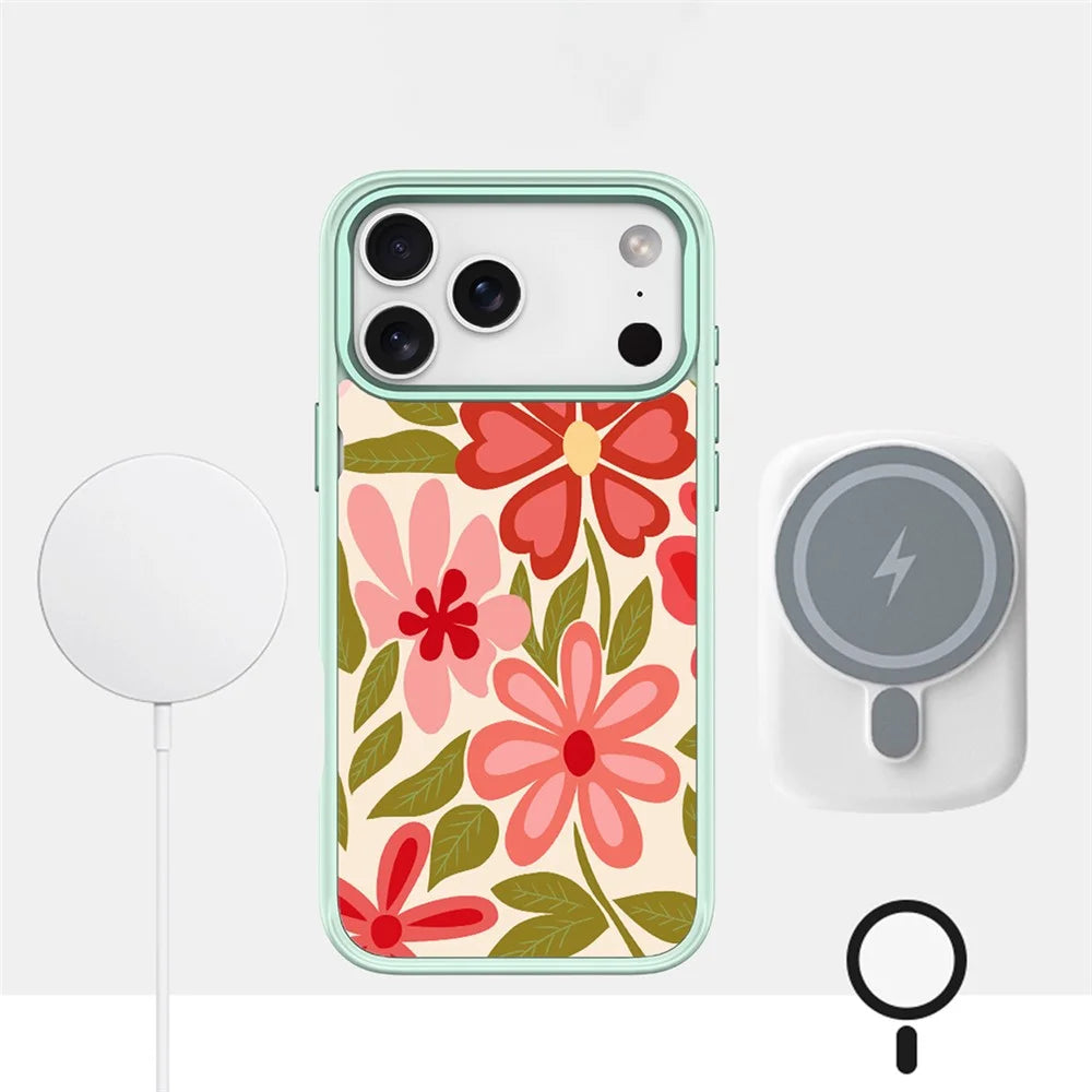 For iPhone 17 Pro Magnetic Case TPU PC Phone Cover with Detachable Simple Flower Pattern Backplate - Green - 3