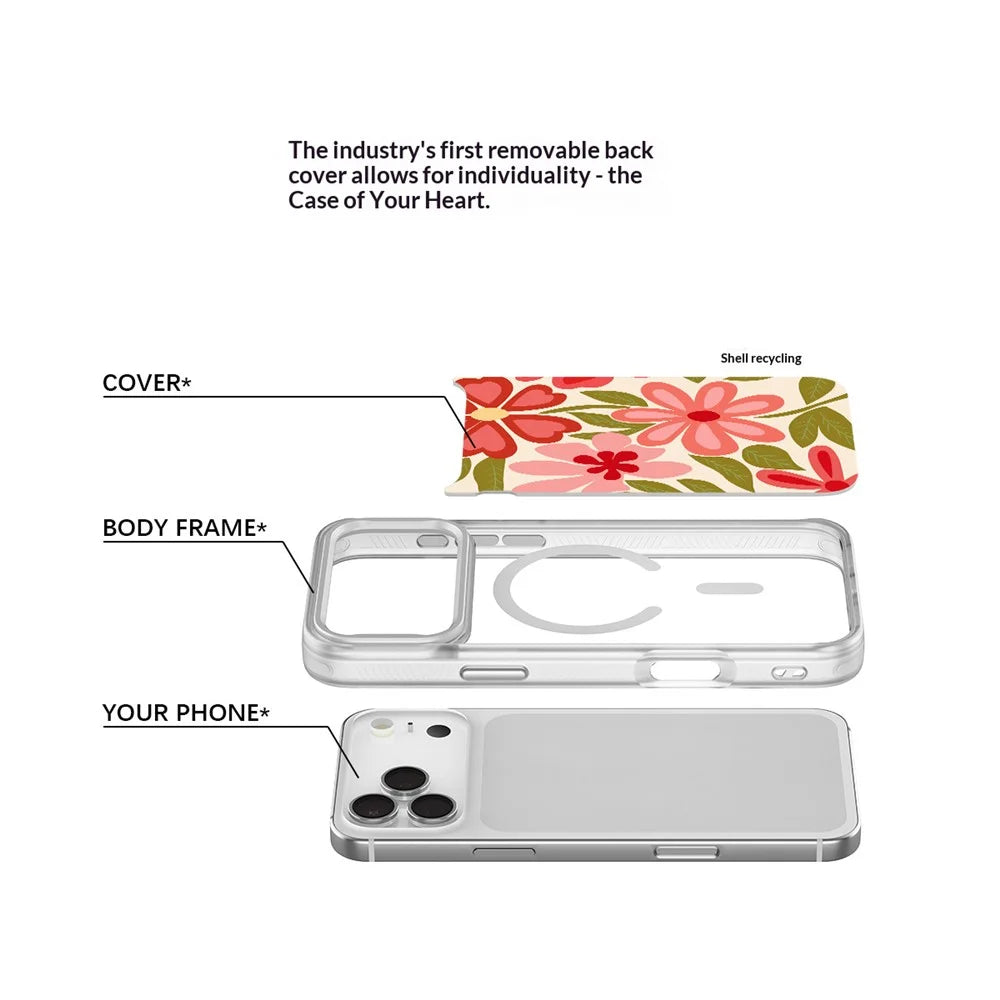 For iPhone 17 Pro Magnetic Case TPU PC Phone Cover with Detachable Simple Flower Pattern Backplate - Green - 4