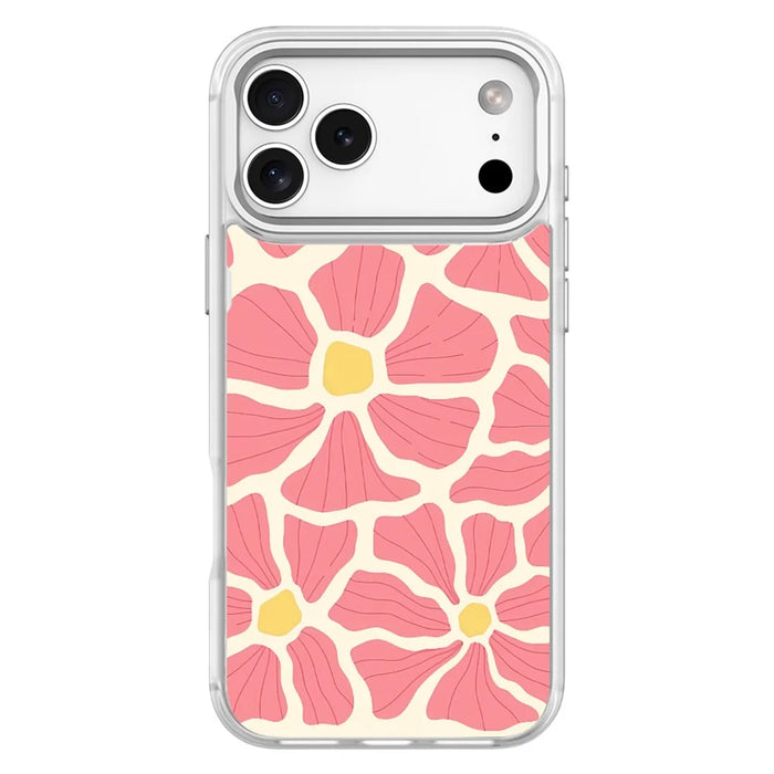 For iPhone 17 Pro Magnetic Case TPU PC Phone Cover with Detachable Abstract Flower Pattern Backplate - White - 1