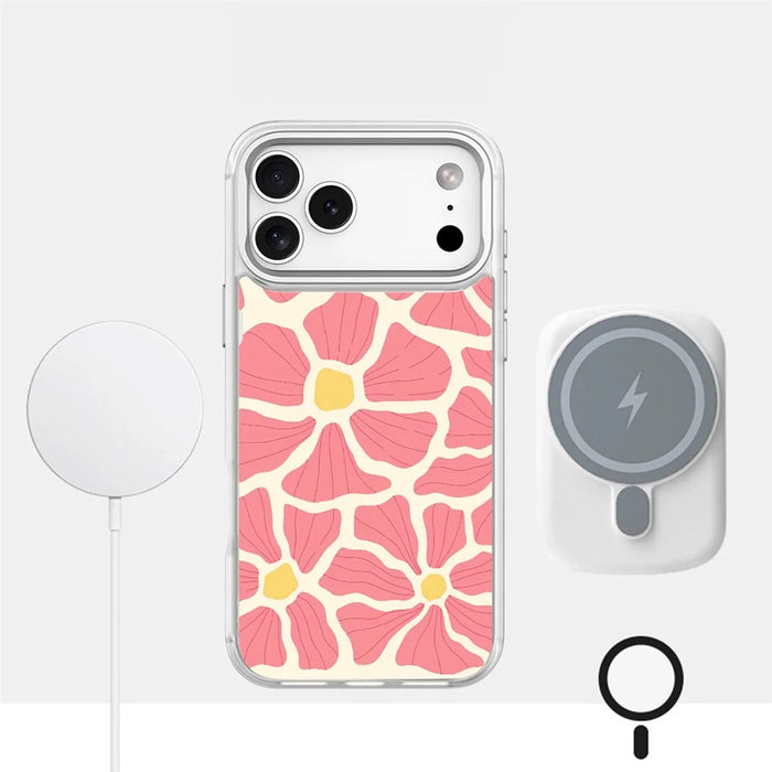 For iPhone 17 Pro Magnetic Case TPU PC Phone Cover with Detachable Abstract Flower Pattern Backplate - White - 3