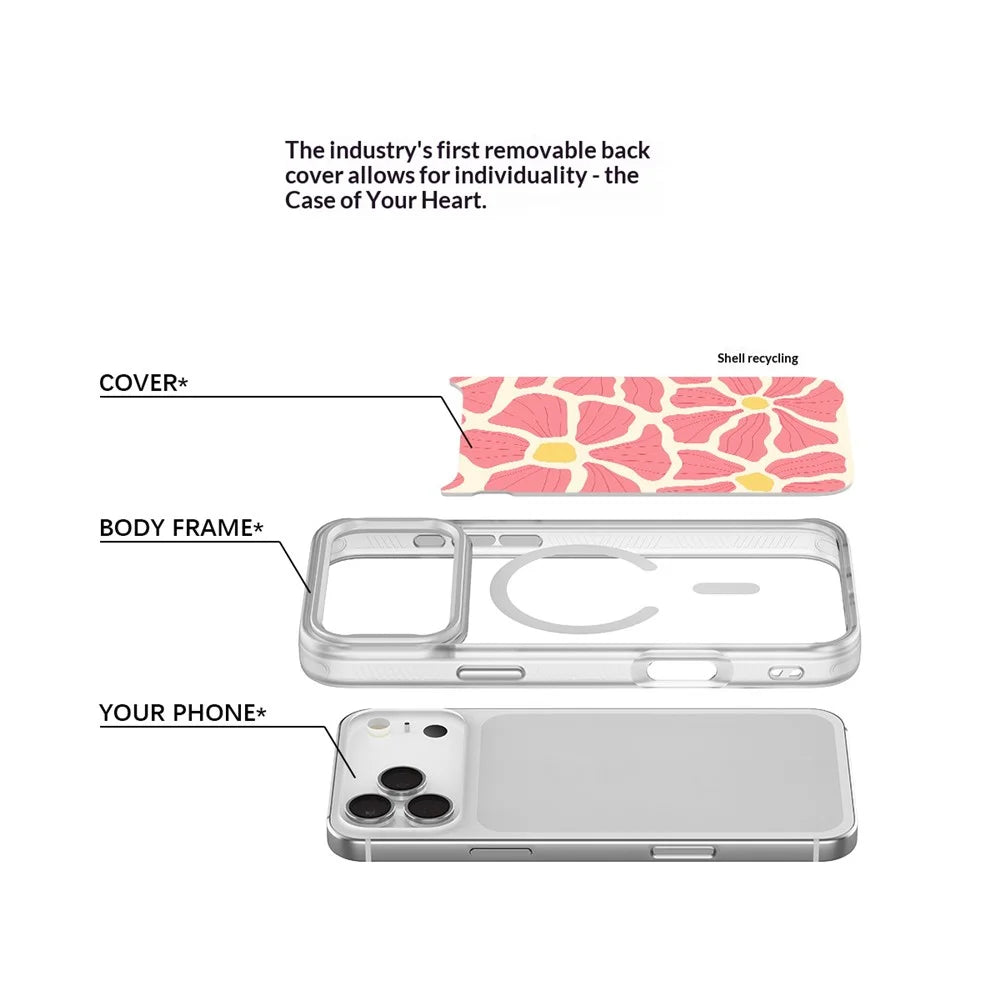 For iPhone 17 Pro Max Magnetic Case TPU PC Phone Cover with Detachable Abstract Flower Pattern Backplate - White - 4