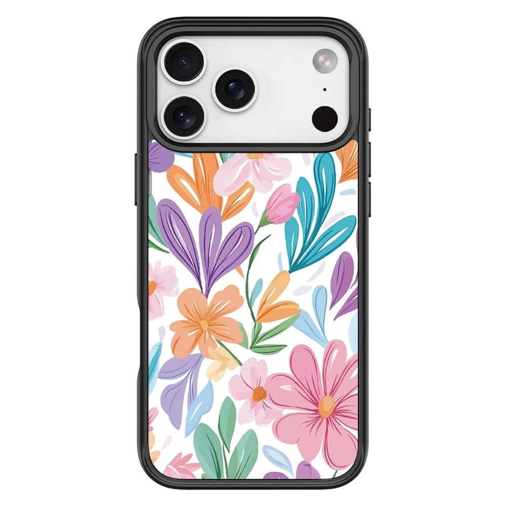 For iPhone 17 Pro Magnetic Case TPU PC Phone Cover with Detachable Bright Flower Pattern Backplate - Black - 1