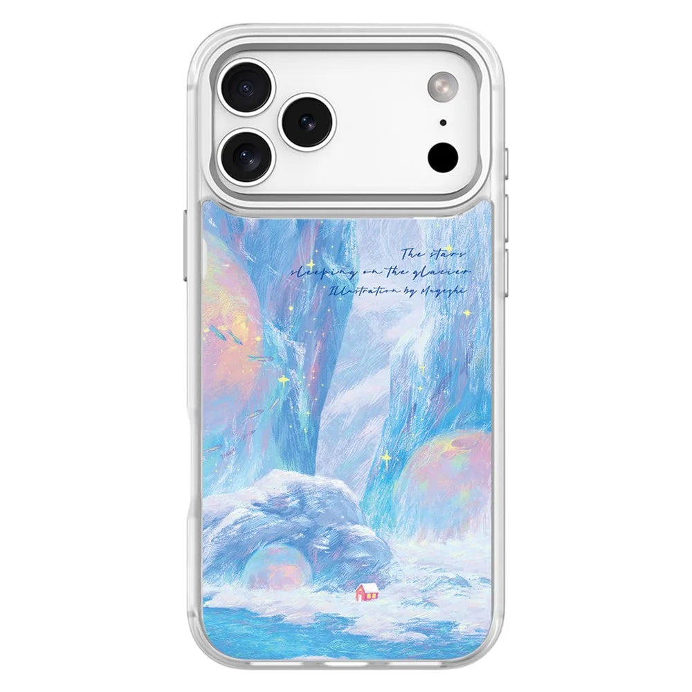 For iPhone 17 Pro Magnetic Case TPU PC Phone Cover with Detachable Glacier Red House Pattern Backplate - White - 1