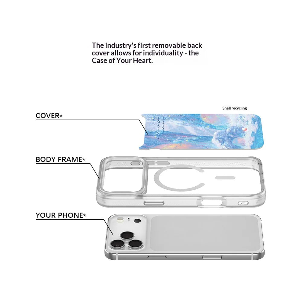 For iPhone 17 Pro Magnetic Case TPU PC Phone Cover with Detachable Glacier Red House Pattern Backplate - White - 5