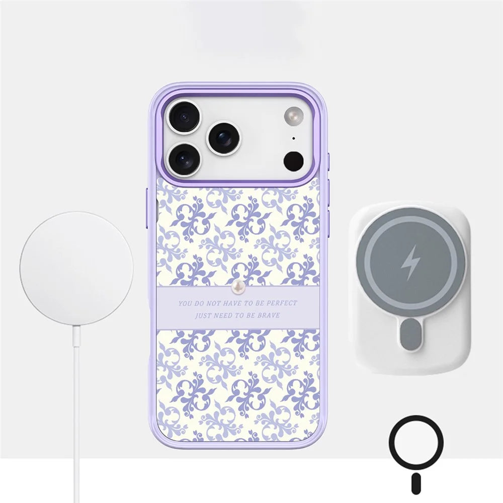 For iPhone 17 Pro Max Magnetic Case TPU PC Phone Cover with Detachable Light Purple Flower Pattern Backplate - Purple - 3