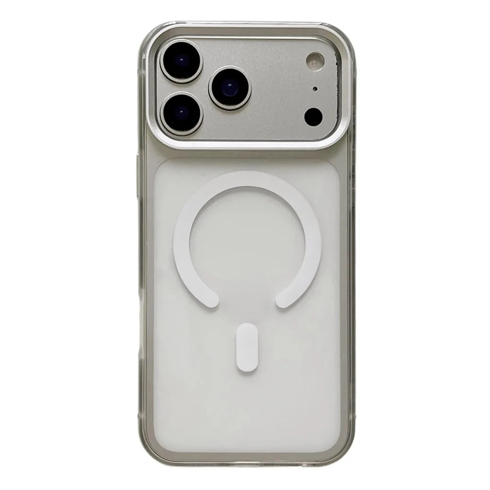 For iPhone 17 Pro Max Magnetic Case Aluminum Alloy TPU PC Translucent Skin-Touch IMD Phone Cover Compatible with MagSafe - White - 1