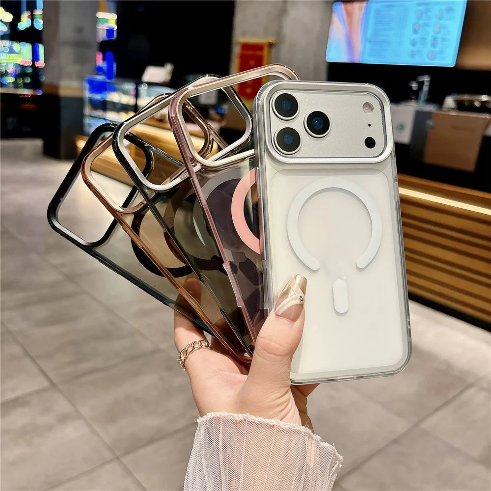 For iPhone 17 Pro Max Magnetic Case Aluminum Alloy TPU PC Translucent Skin-Touch IMD Phone Cover Compatible with MagSafe - White - 4