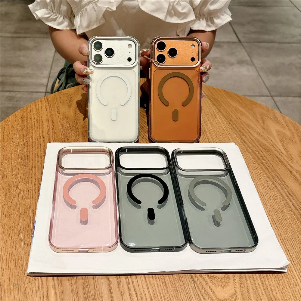 For iPhone 17 Pro Max Magnetic Case Aluminum Alloy TPU PC Translucent Skin-Touch IMD Phone Cover Compatible with MagSafe - White - 5