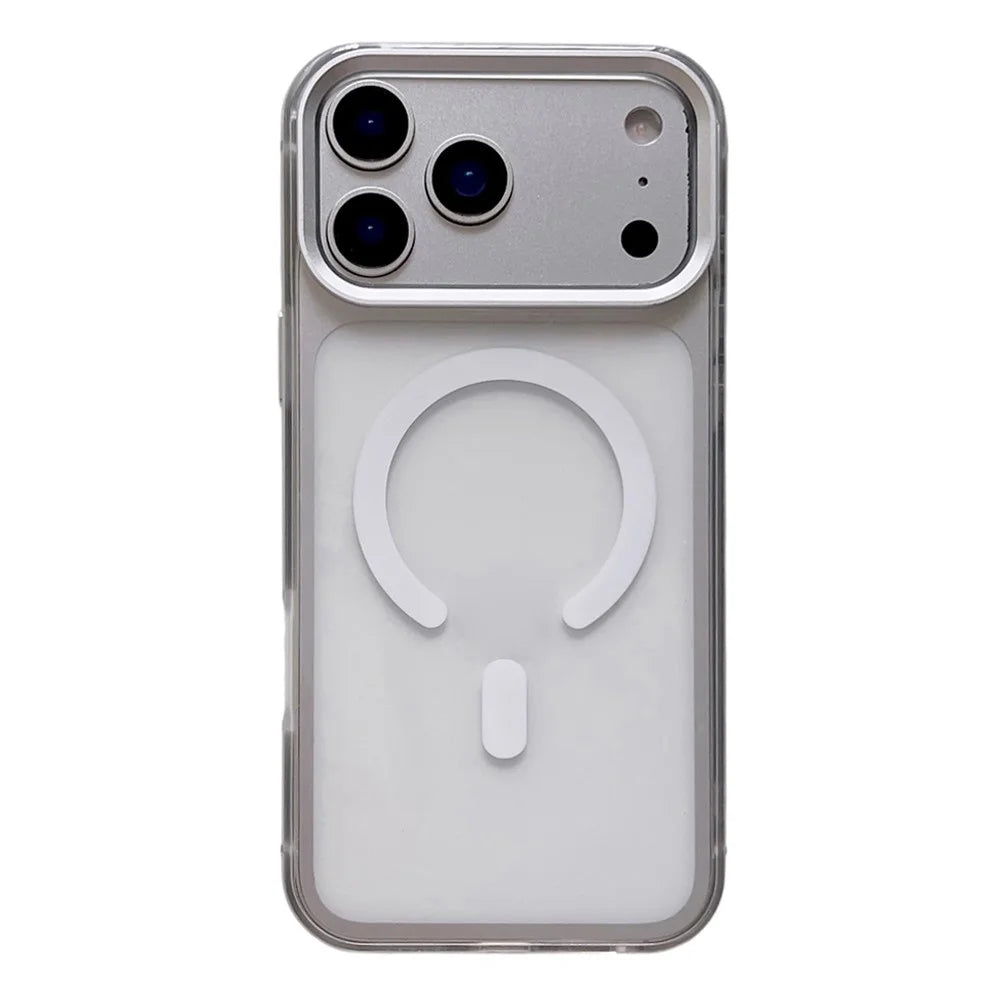 For iPhone 17 Pro Magnetic Case Aluminum Alloy TPU PC Translucent Skin-Touch IMD Phone Cover Compatible with MagSafe - White - 1