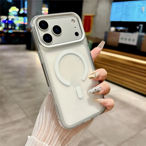 For iPhone 17 Pro Magnetic Case Aluminum Alloy TPU PC Translucent Skin-Touch IMD Phone Cover Compatible with MagSafe - White - 2