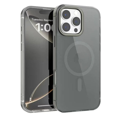 For iPhone 16 Pro Magnetic Case Aluminum Alloy TPU PC Translucent Skin-Touch IMD Phone Cover Compatible with MagSafe - Grey - 1