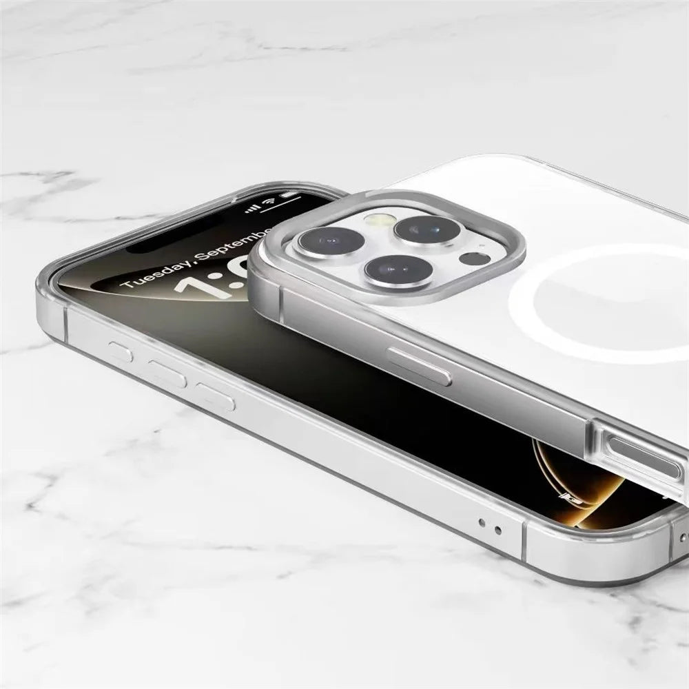 For iPhone 16 Pro Magnetic Case Aluminum Alloy TPU PC Translucent Skin-Touch IMD Phone Cover Compatible with MagSafe - Grey - 4