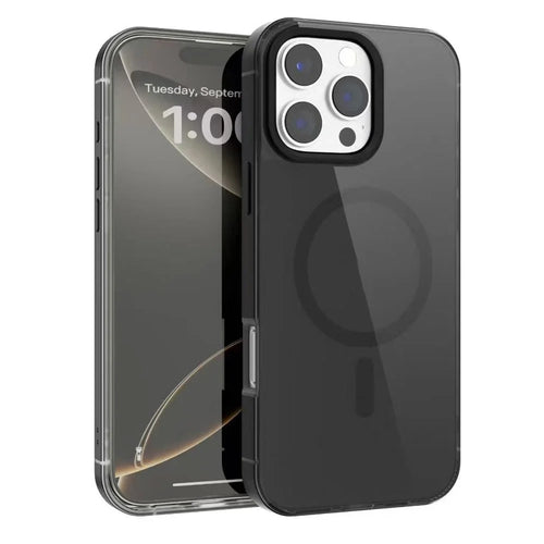 For iPhone 16 Pro Max Magnetic Case Aluminum Alloy TPU PC Translucent Skin-Touch IMD Phone Cover Compatible with MagSafe - Black - 1