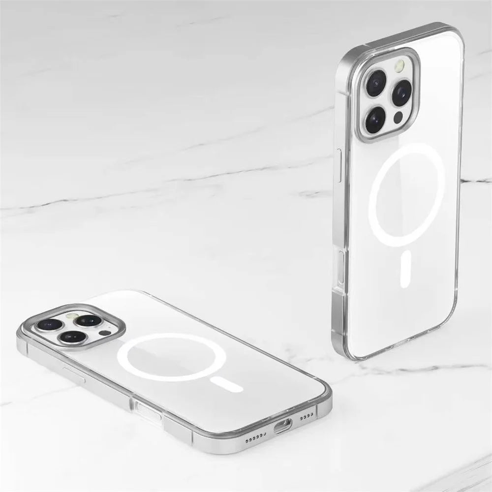 For iPhone 16 Pro Max Magnetic Case Aluminum Alloy TPU PC Translucent Skin-Touch IMD Phone Cover Compatible with MagSafe - Black - 5