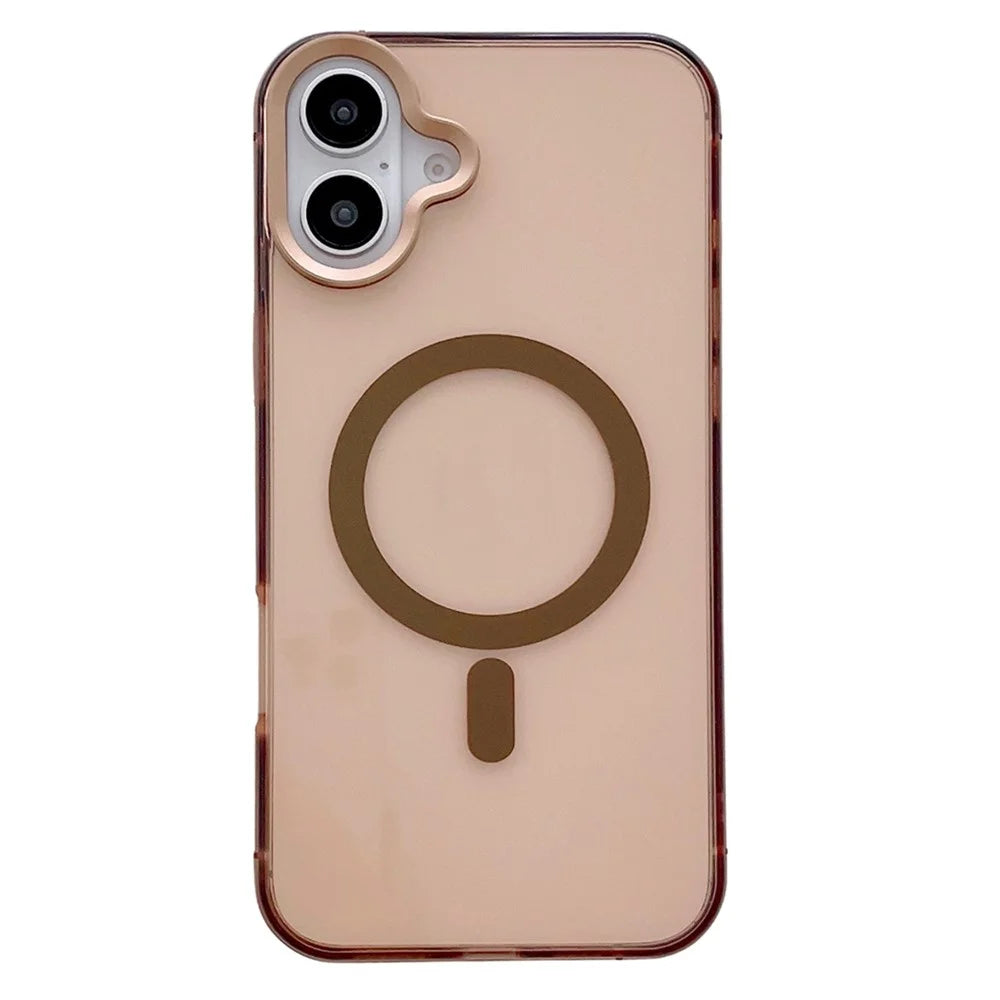 For iPhone 17 Magnetic Case Aluminum Alloy TPU PC Translucent Skin-Touch IMD Phone Cover Compatible with MagSafe - Gold - 1