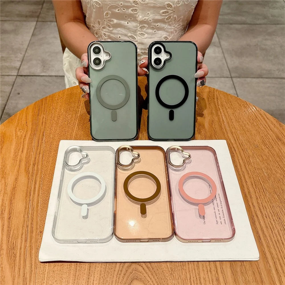 For iPhone 17 Magnetic Case Aluminum Alloy TPU PC Translucent Skin-Touch IMD Phone Cover Compatible with MagSafe - Gold - 5