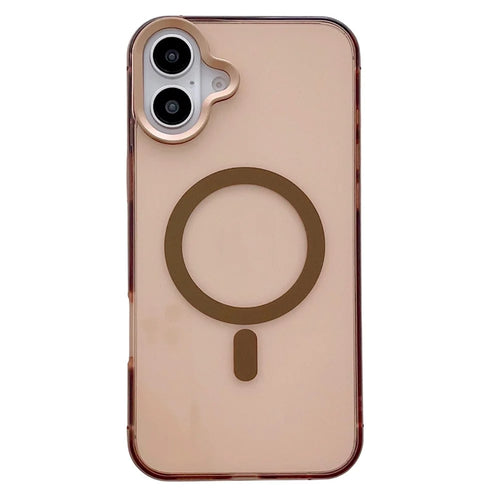 For iPhone 16 Magnetic Case Aluminum Alloy TPU PC Translucent Skin-Touch IMD Phone Cover Compatible with MagSafe - Gold - 1