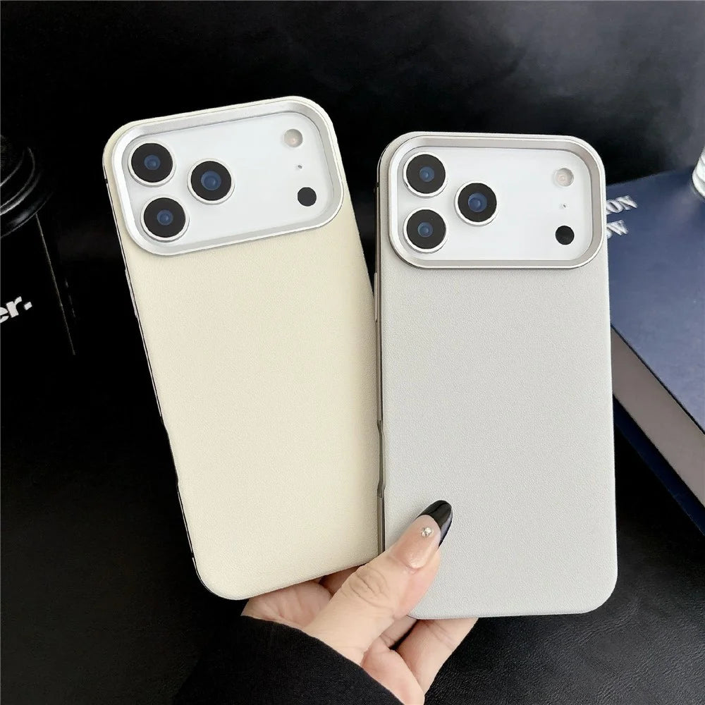 For iPhone 17 Pro Magnetic Case Aluminum Alloy PU Leather TPU Phone Cover Compatible with MagSafe - Grey - 4