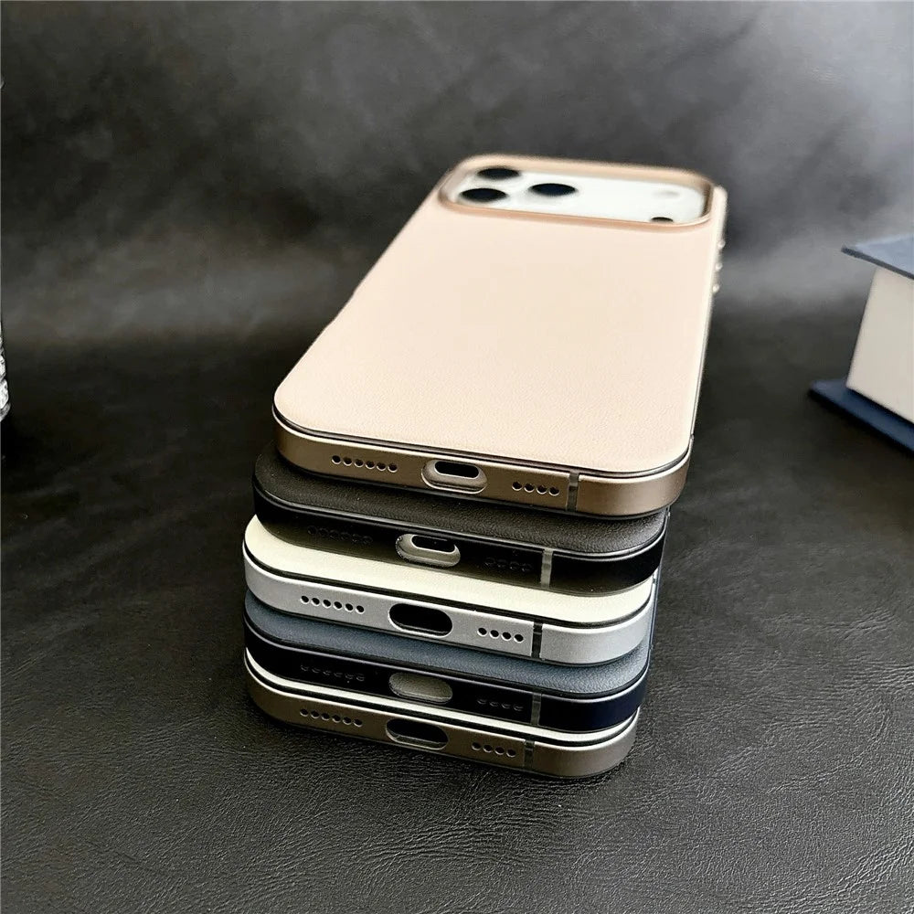 For iPhone 17 Pro Magnetic Case Aluminum Alloy PU Leather TPU Phone Cover Compatible with MagSafe - Grey - 6