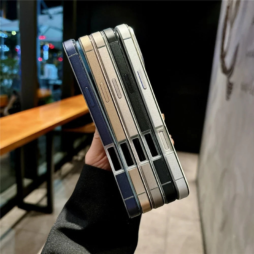 For iPhone 16 Pro Magnetic Case Aluminum Alloy PU Leather TPU Phone Cover Compatible with MagSafe - Gold - 5
