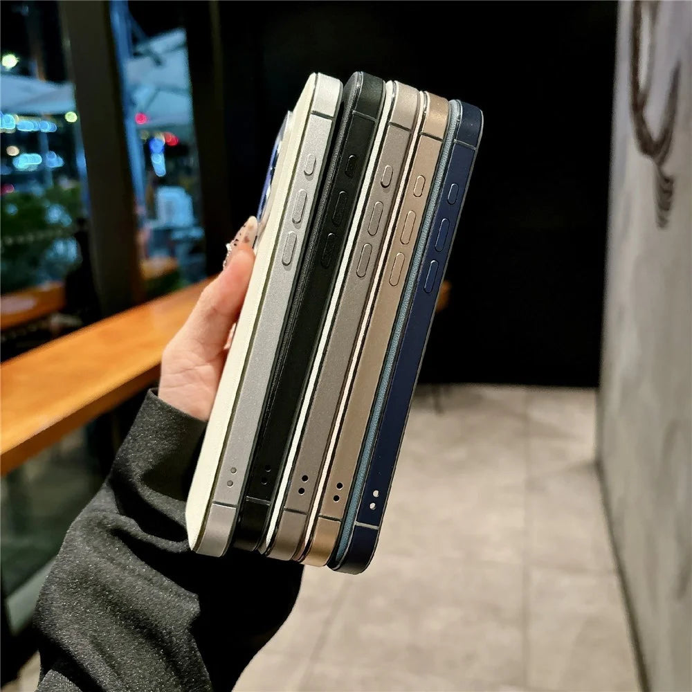 For iPhone 16 Pro Magnetic Case Aluminum Alloy PU Leather TPU Phone Cover Compatible with MagSafe - Gold - 6