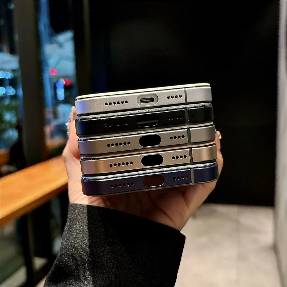 For iPhone 16 Pro Magnetic Case Aluminum Alloy PU Leather TPU Phone Cover Compatible with MagSafe - Gold - 7