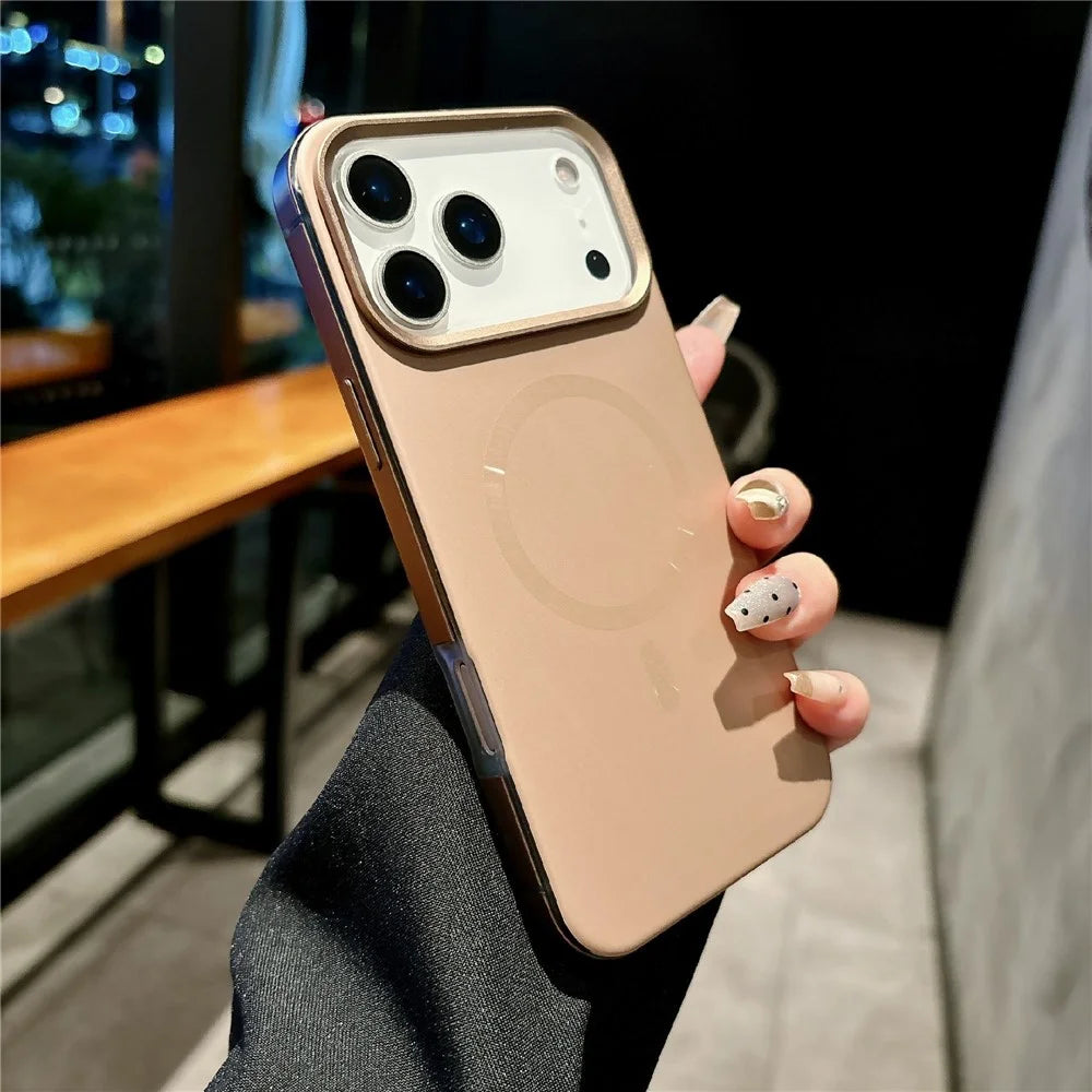 For iPhone 17 Pro Magnetic Case CD Veins Aluminum Alloy TPU PC Phone Cover Compatible with MagSafe - Desert Gold - 2