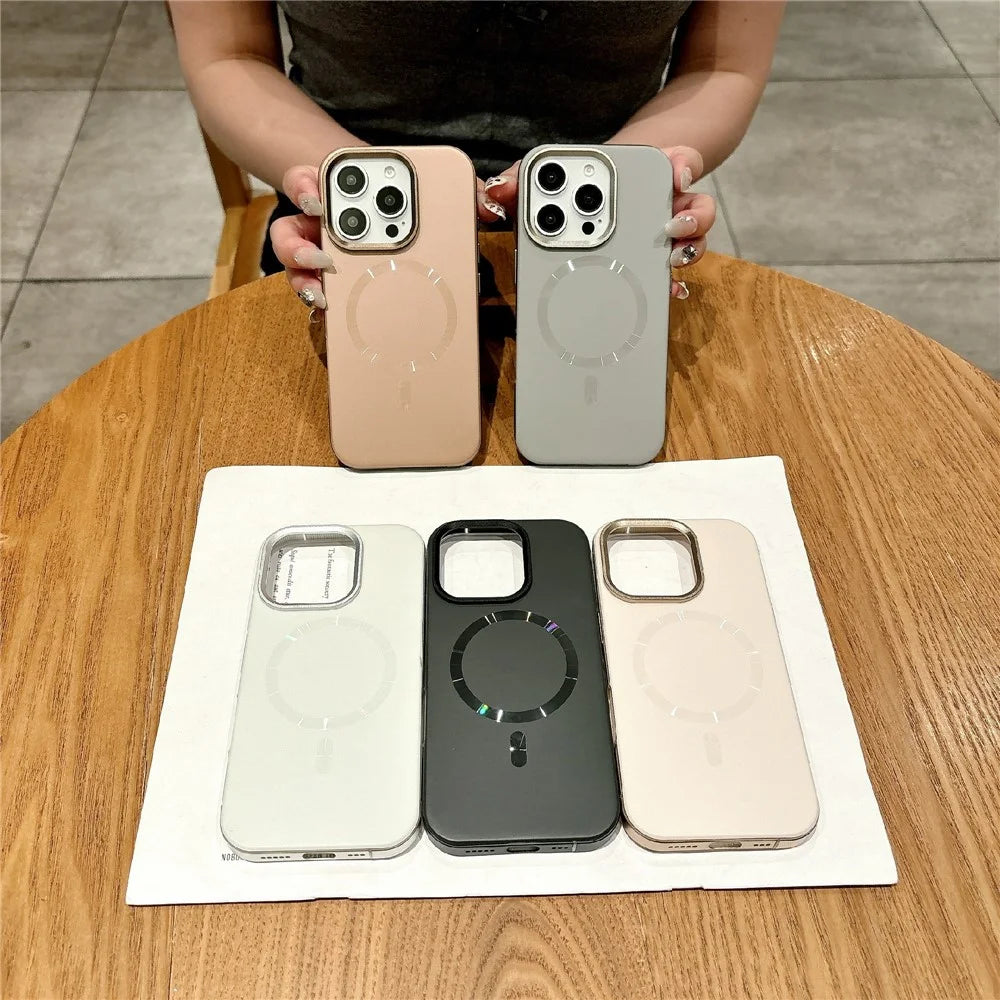 For iPhone 16 Pro Magnetic Case CD Veins Aluminum Alloy TPU PC Phone Cover Compatible with MagSafe - Desert Gold - 7