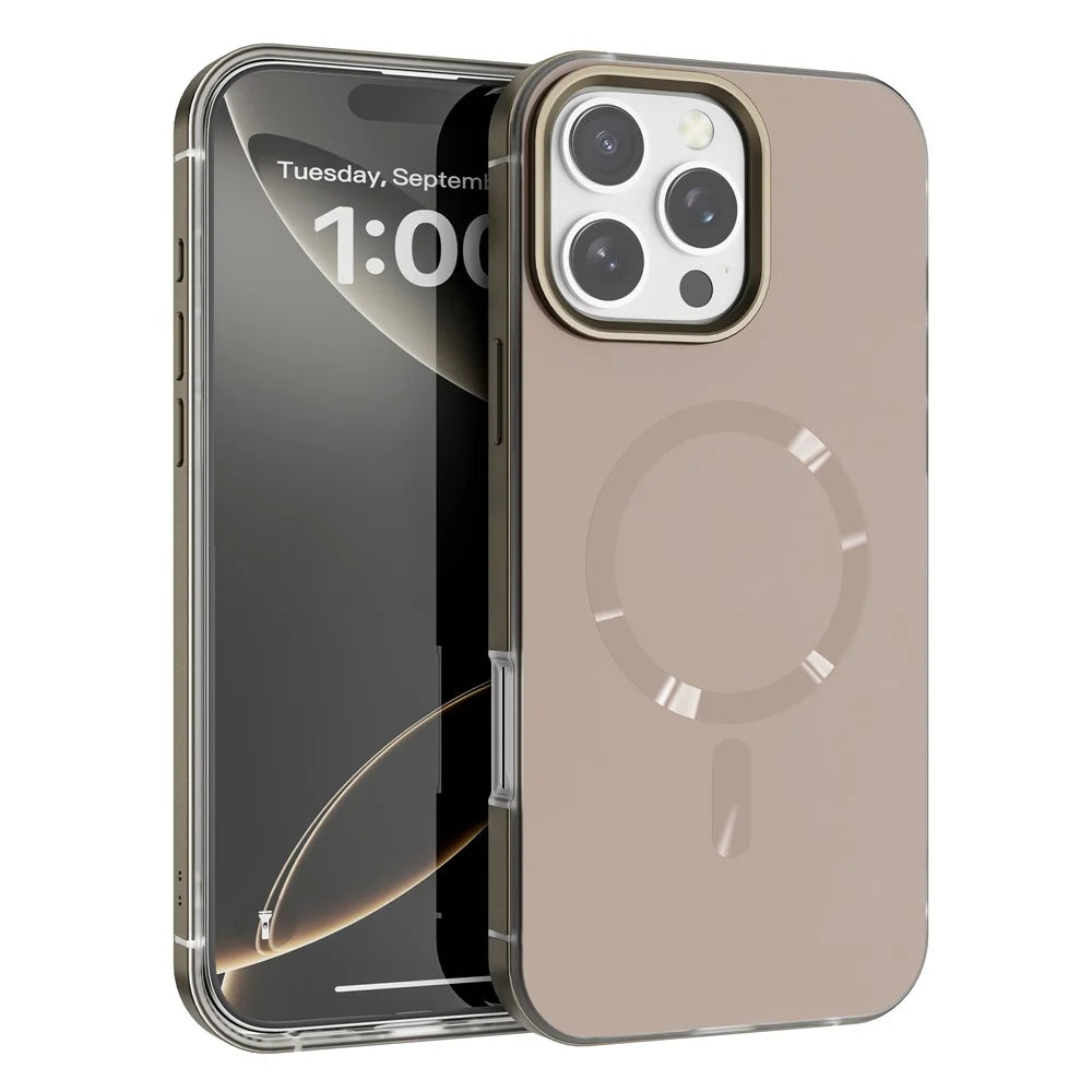 For iPhone 16 Pro Max Magnetic Case CD Veins Aluminum Alloy TPU PC Phone Cover Compatible with MagSafe - Desert Gold - 1