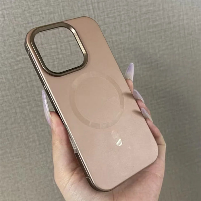 For iPhone 16 Pro Max Magnetic Case CD Veins Aluminum Alloy TPU PC Phone Cover Compatible with MagSafe - Desert Gold - 2
