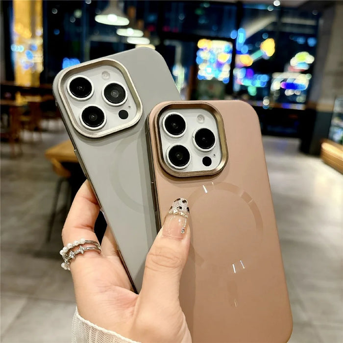 For iPhone 16 Pro Max Magnetic Case CD Veins Aluminum Alloy TPU PC Phone Cover Compatible with MagSafe - Desert Gold - 4