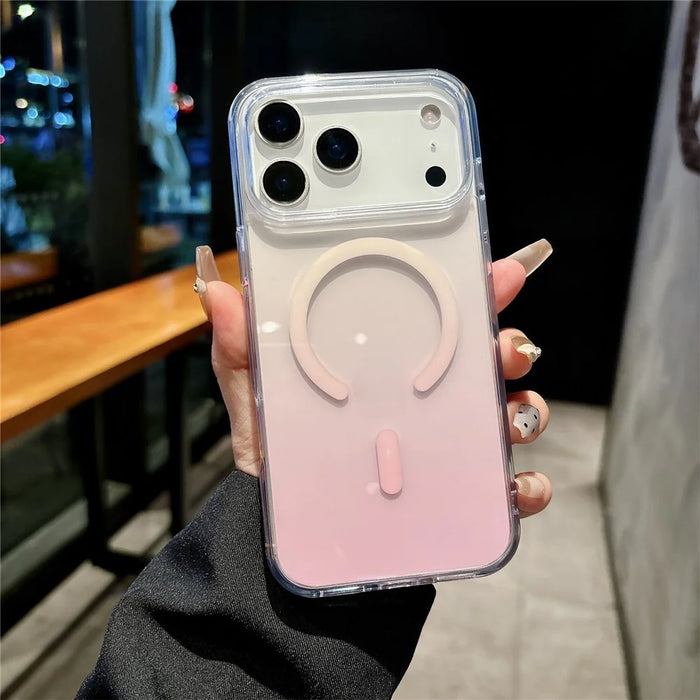 For iPhone 17 Pro Magnetic Case Gradient Color TPU PC Phone Cover Compatible with MagSafe - Pink - 2