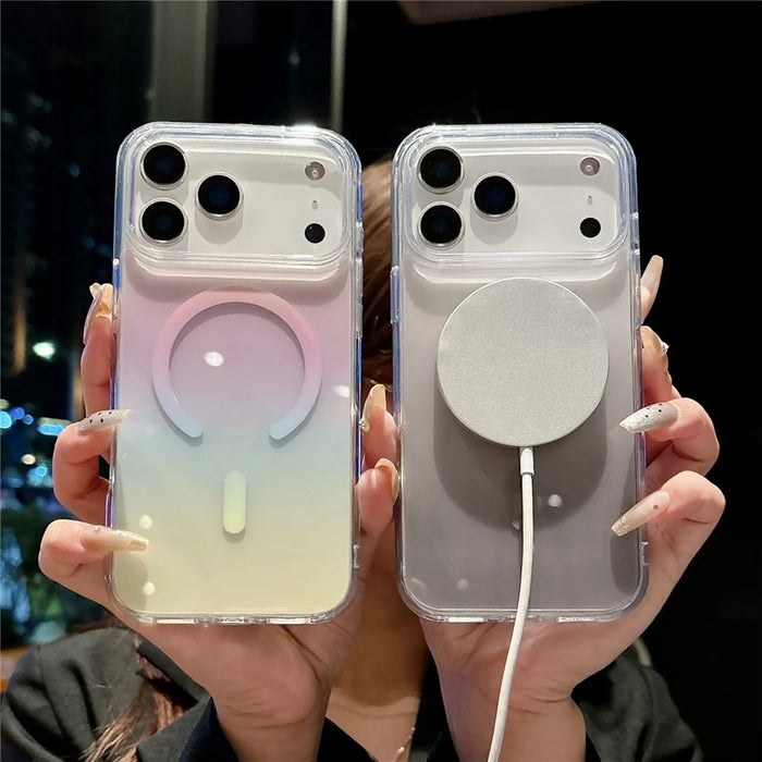 For iPhone 17 Pro Magnetic Case Gradient Color TPU PC Phone Cover Compatible with MagSafe - Pink - 3