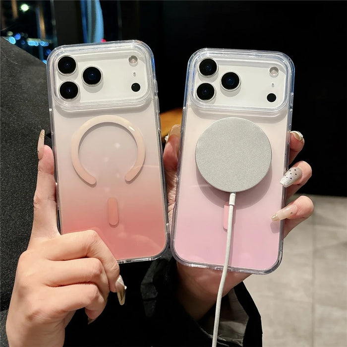 For iPhone 17 Pro Magnetic Case Gradient Color TPU PC Phone Cover Compatible with MagSafe - Pink - 4