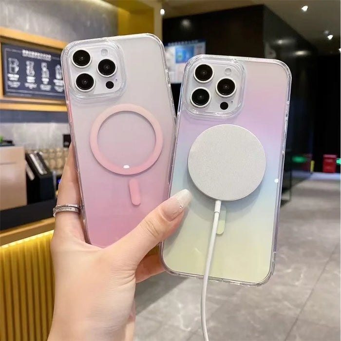 For iPhone 16 Pro Magnetic Case Gradient Color TPU PC Phone Cover Compatible with MagSafe - Pink - 2
