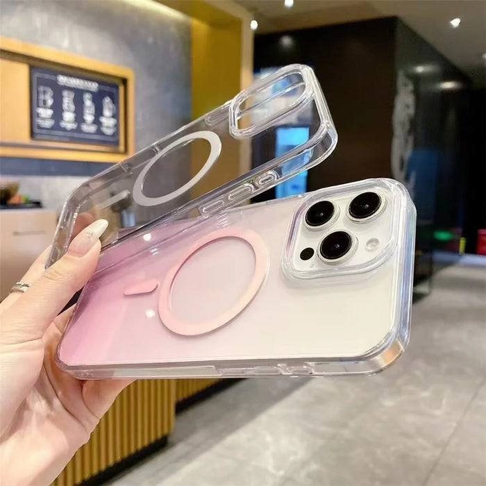 For iPhone 16 Pro Magnetic Case Gradient Color TPU PC Phone Cover Compatible with MagSafe - Pink - 4