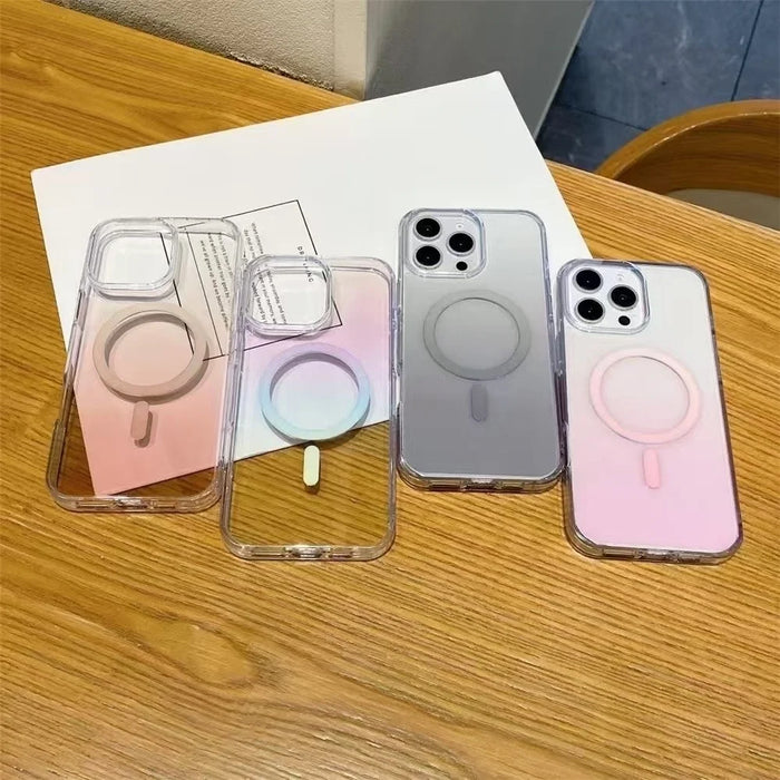 For iPhone 16 Pro Magnetic Case Gradient Color TPU PC Phone Cover Compatible with MagSafe - Pink - 6