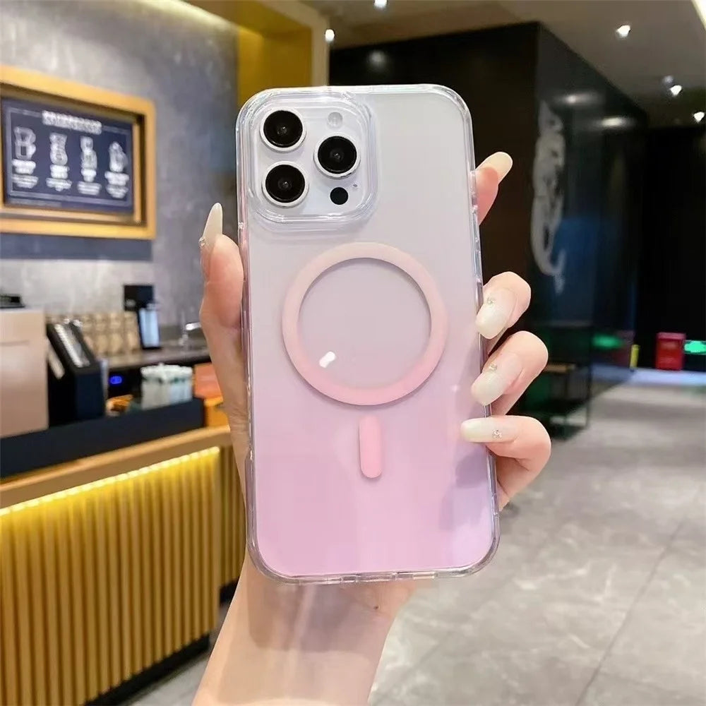 For iPhone 16 Pro Max Magnetic Case Gradient Color TPU PC Phone Cover Compatible with MagSafe - Pink - 1