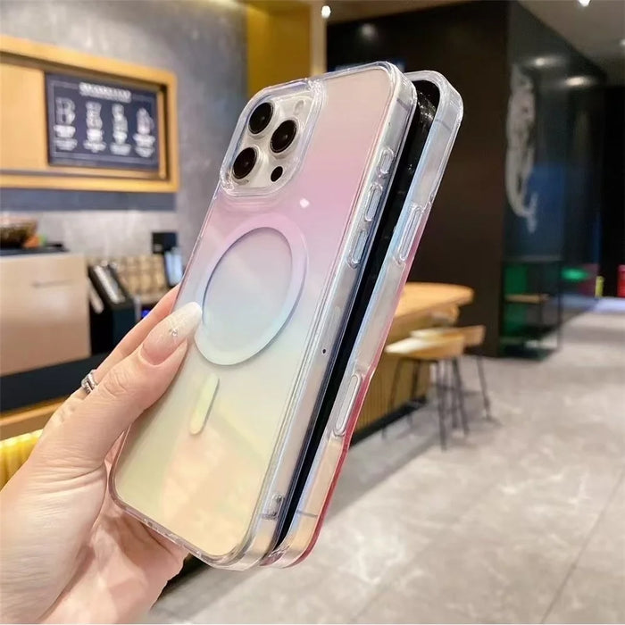 For iPhone 16 Pro Max Magnetic Case Gradient Color TPU PC Phone Cover Compatible with MagSafe - Pink - 5