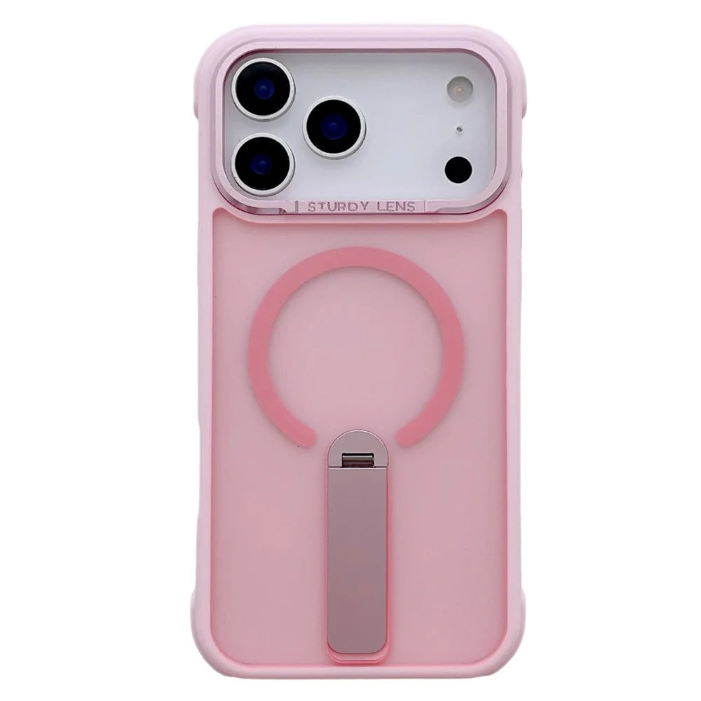 For iPhone 17 Pro Magnetic Phone Case Skin Feel PC TPU Protective Cover Compatible with MagSafe with Kickstand - Pink - 1