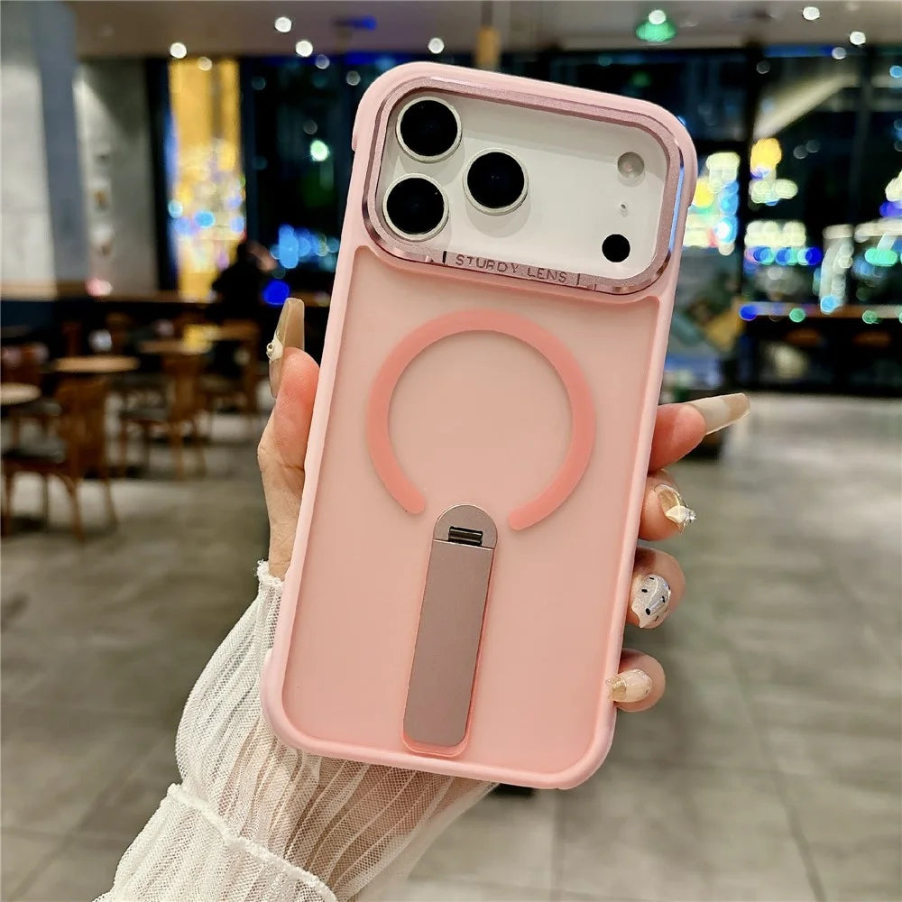 For iPhone 17 Pro Magnetic Phone Case Skin Feel PC TPU Protective Cover Compatible with MagSafe with Kickstand - Pink - 2