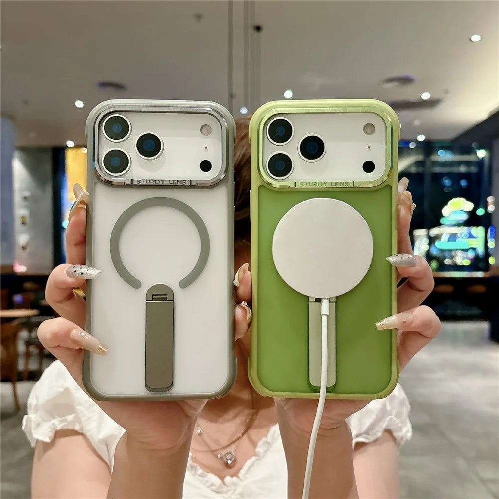 For iPhone 17 Pro Max Magnetic Phone Case Skin Feel PC TPU Protective Cover Compatible with MagSafe with Kickstand - Pink - 3
