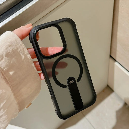 For iPhone 16 Pro Magnetic Phone Case Skin Feel PC TPU Protective Cover Compatible with MagSafe with Kickstand - Black - 2